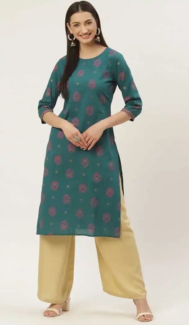 Sacramento Green Color Cotton Casual Wear Readymade Kurti - 2488139563