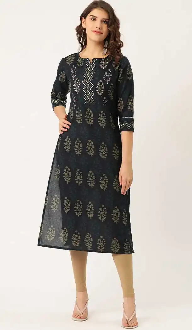 Attractive Dark Blue Color Cotton Casual Wear Readymade Kurti - 2488139569