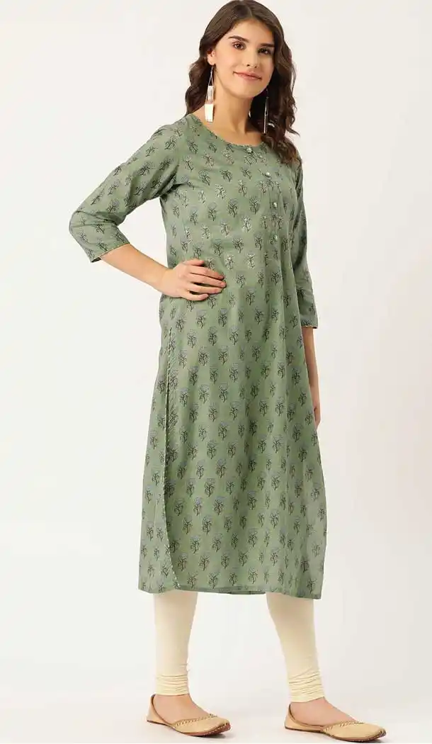Elegance Green Color Cotton Casual Wear Readymade Kurti - 2488139572