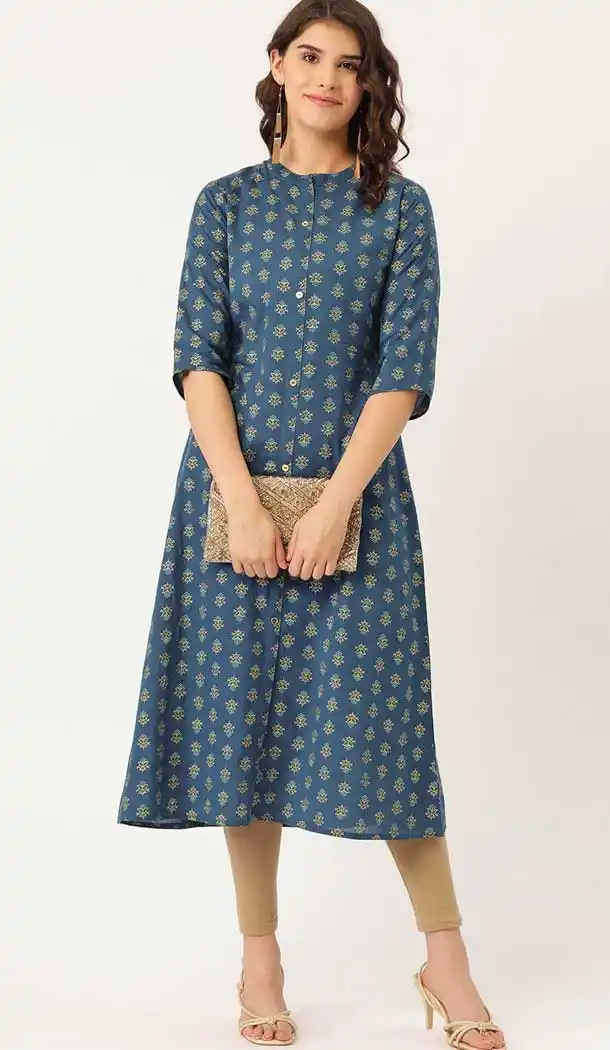 Blue Color Cotton Casual Wear Readymade Printed Kurti - 2488139573