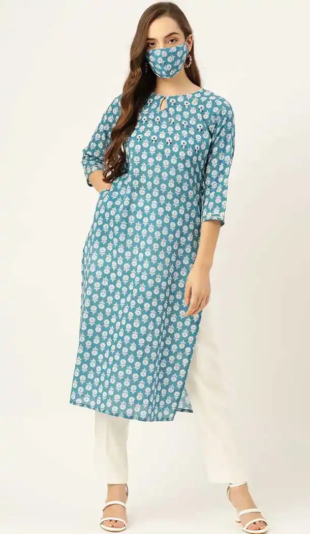 Adorable Blue Color Cotton Casual Wear Readymade Kurti - 2488139576