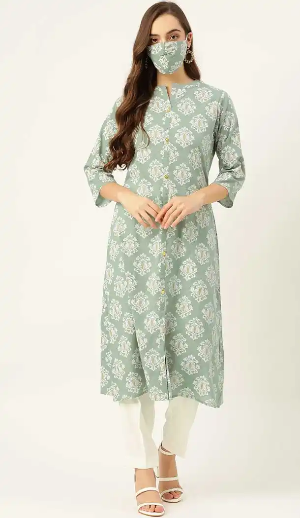 Stunning Green Color Cotton Casual Wear Readymade Kurti - 2488139577