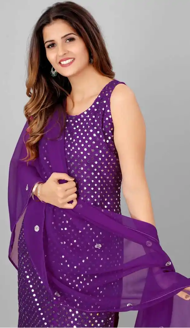 Violet Color Georgette Plus Size Casual Wear Sharara Suit -2489139578