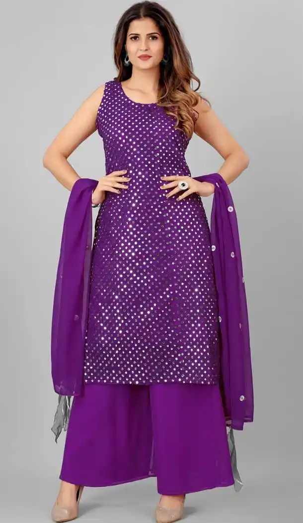 Violet Color Georgette Plus Size Casual Wear Sharara Suit -2489139578