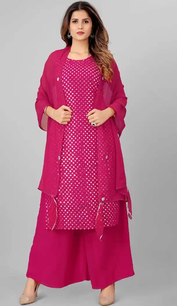 Pink Color Georgette Plus Size Casual Wear Sharara Suit - 2489139579