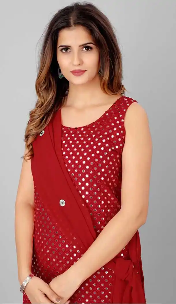 Red Color Georgette Plus Size Casual Wear Sharara Suit - 2489139580