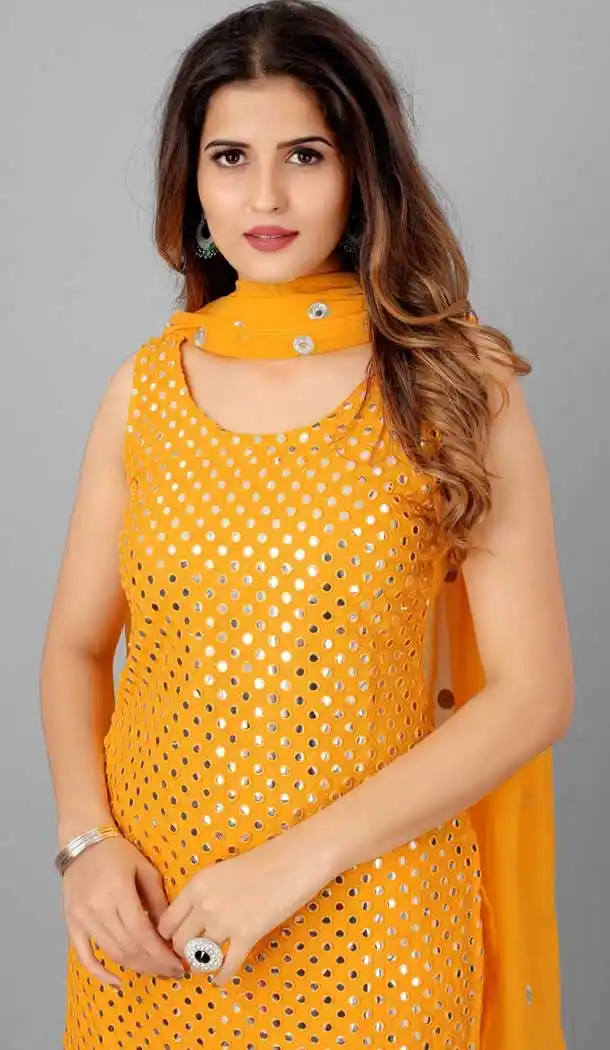 Yellow Color Georgette Plus Size Casual Wear Sharara Suit - 2489139581