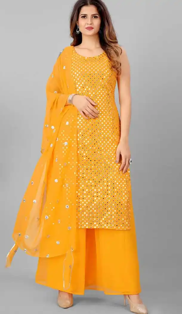 Yellow Color Georgette Plus Size Casual Wear Sharara Suit - 2489139581