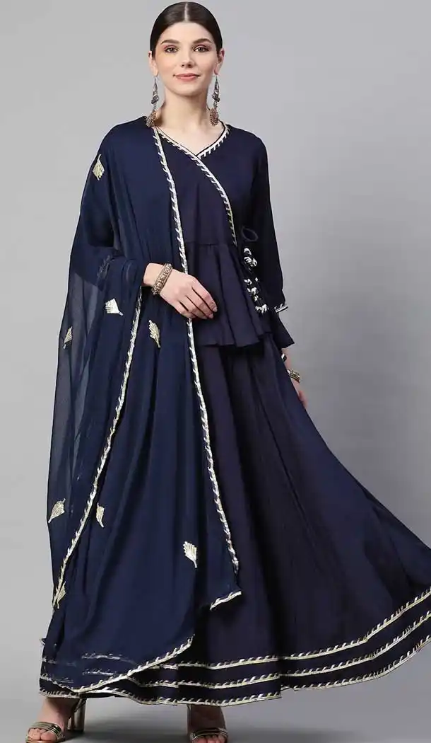 Navy Blue Color Viscose Rayon Plus Size Readymade Party Wear Lehenga Choli - 2492139591