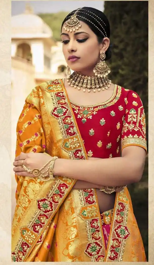 Amazing Multi Color Silk Designer Wedding Wear Lehenga Choli - 2493139593