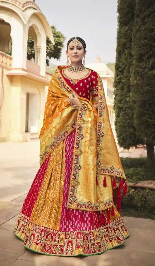 Amazing Multi Color Silk Designer Wedding Wear Lehenga Choli - 2493139593