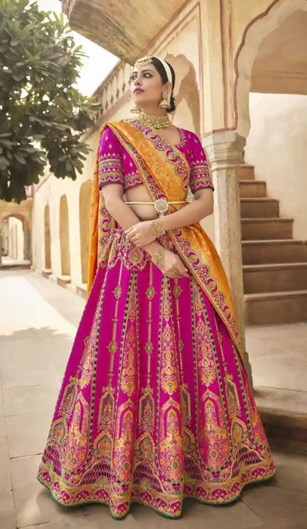 Pink Color Silk Designer Wedding Wear Lehenga Choli - 2493139595