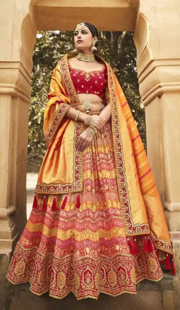 Brilliant Multi Color Silk Designer Wedding Wear Lehenga Choli - 2493139596
