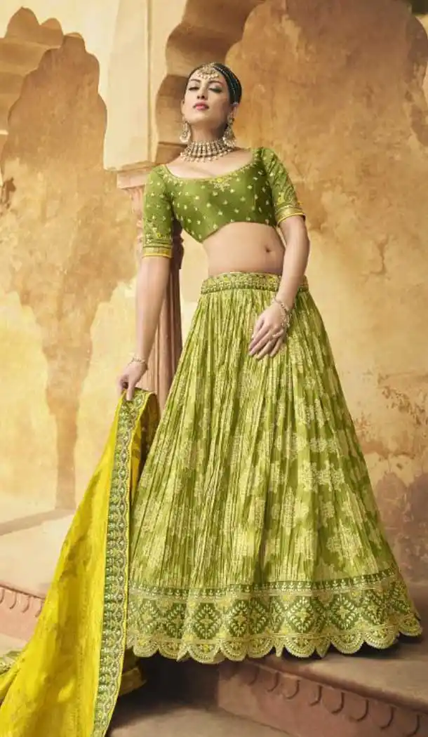 Elegant Green Color Silk Designer Wedding Wear Lehenga Choli - 2493139597