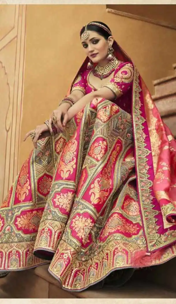 Pretty Multi Color Silk Designer Wedding Wear Lehenga Choli - 2493139599