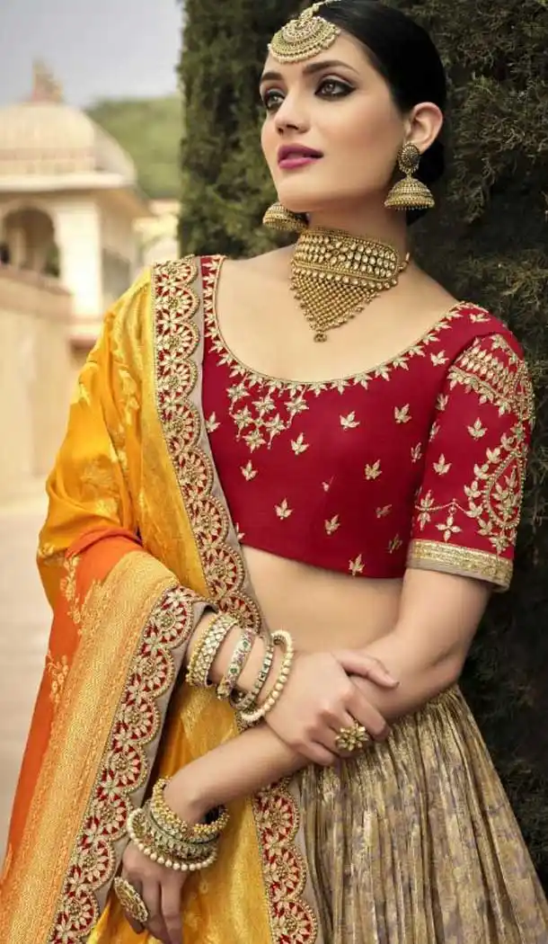 Stunning Multi Color Silk Designer Wedding Wear Lehenga Choli - 2493139601