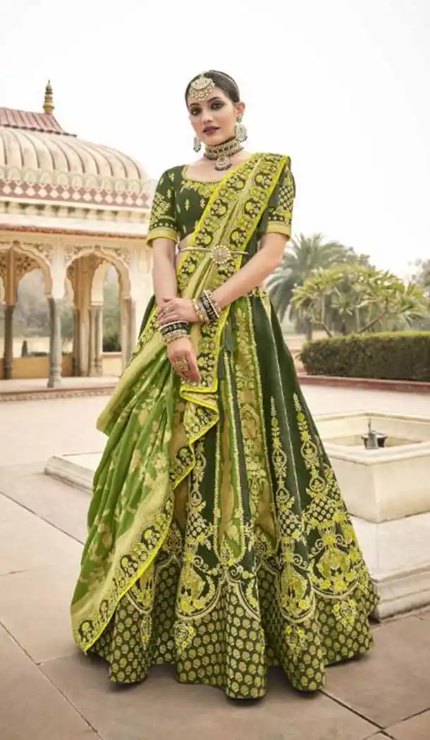 Deep Green Color Silk Designer Wedding Wear Lehenga Choli - 2493139602