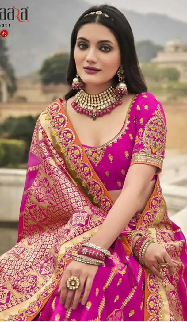 Hot Pink Color Silk Designer Wedding Wear Lehenga Choli - 2493139603