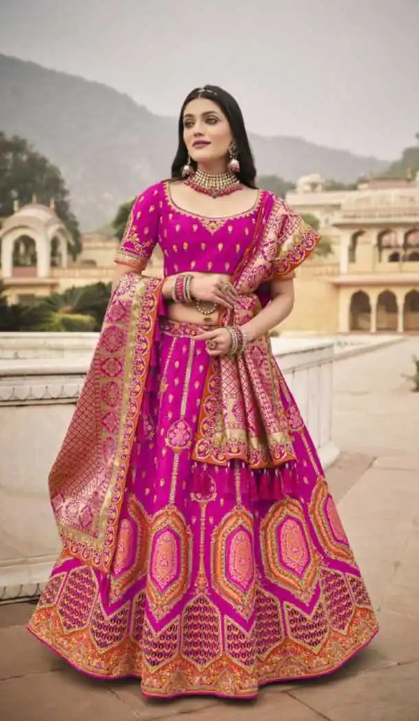 Hot Pink Color Silk Designer Wedding Wear Lehenga Choli - 2493139603