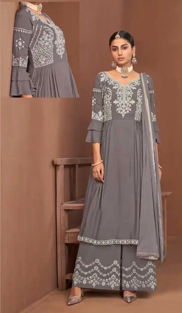 Affluent Gray Color Rayon Plus Size Casual Wear Salwar Suit - 2502139760