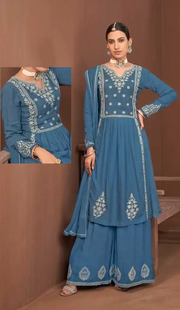Blue Color Rayon Plus Size Casual Wear Salwar Suit - 2502139761