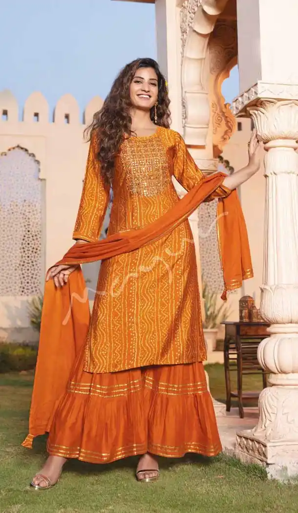 Orange Color Premium Modal Bandhej Print Plus Size Casual Wear Salwar Suit - 2503139762