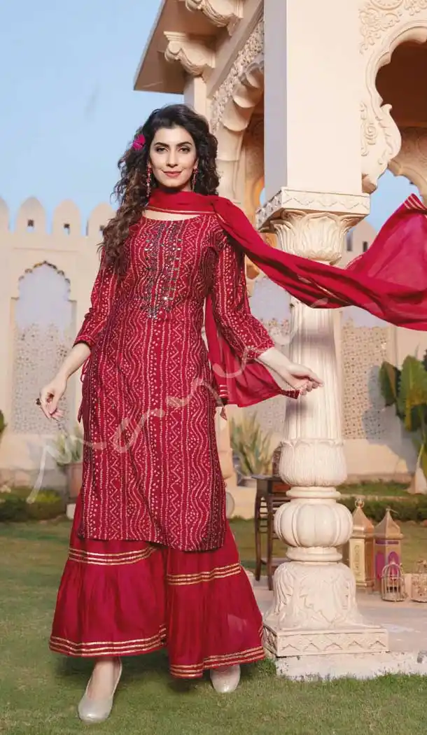 Maroon Color Premium Modal Bandhej Print Plus Size Casual Wear Salwar Suit - 2503139763