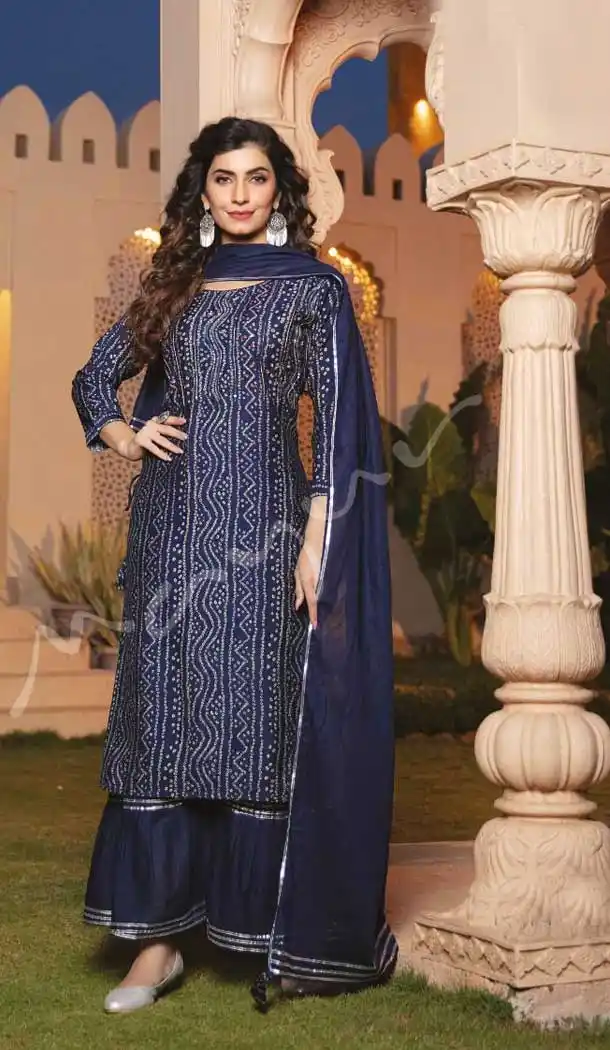 Navy Blue Color Premium Modal Bandhej Print Plus Size Casual Wear Salwar Suit - 2503139764