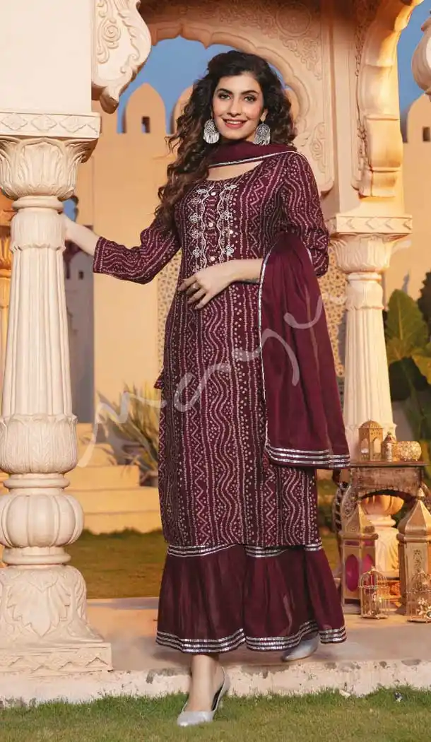 Wine Color Premium Modal Bandhej Print Plus Size Casual Wear Salwar Suit - 2503139765