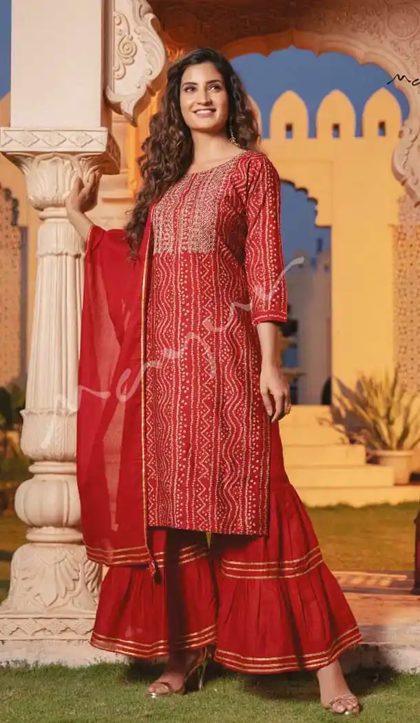 Red Color Premium Modal Bandhej Print Plus Size Casual Wear Salwar Suit - 2503139766