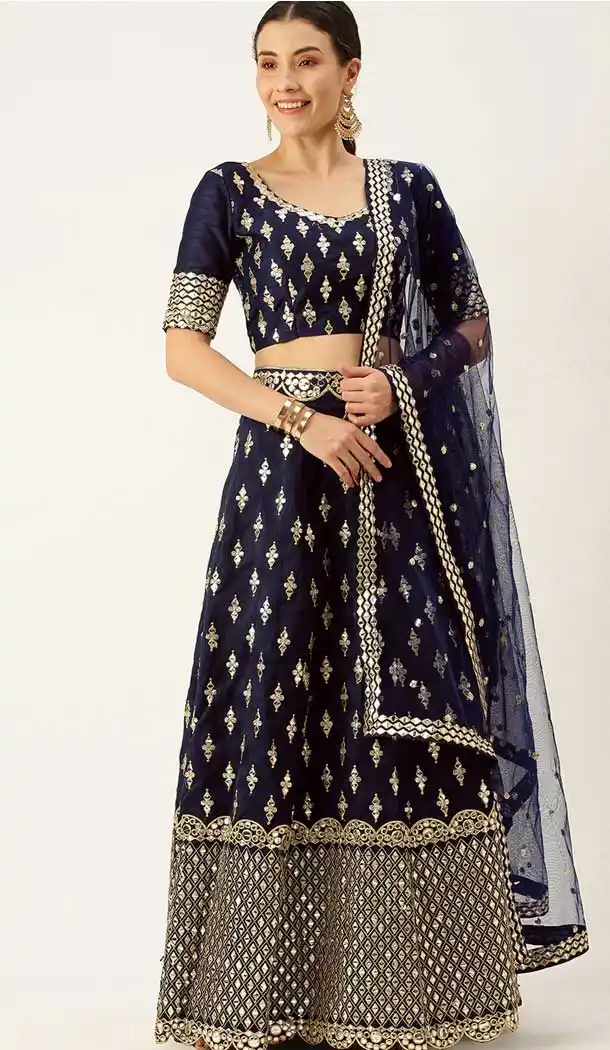 Deep Blue Color Art silk Designer Party Wear Lehenga Choli - 2501139735