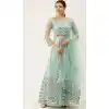 Sky Blue Color Net Designer Party Wear Lehenga Choli - 2501139737