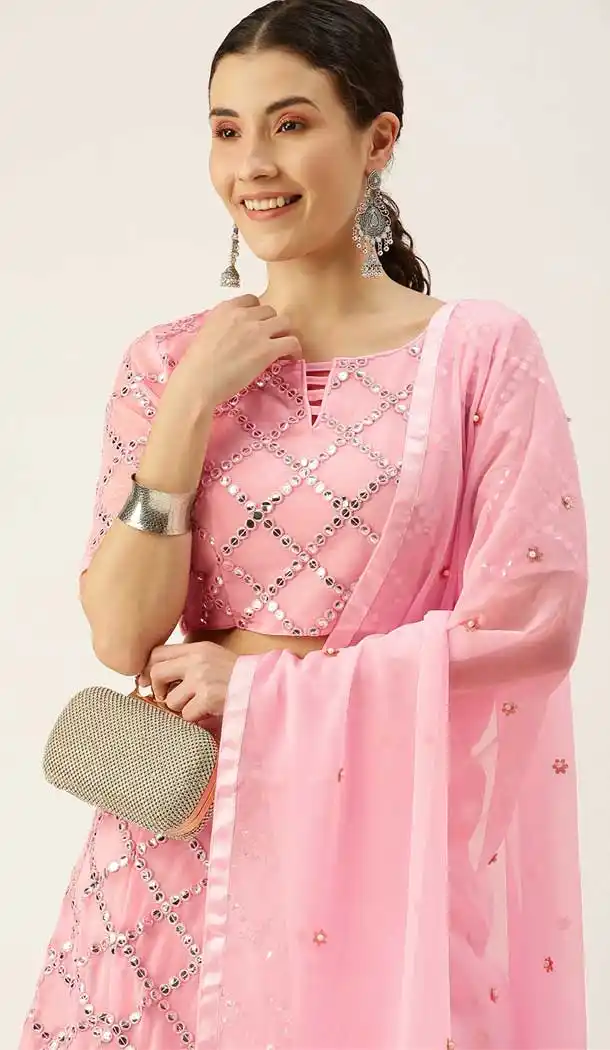 Blush Pink Color Poly Georgette Designer Party Wear Lehenga Choli - 2501139738