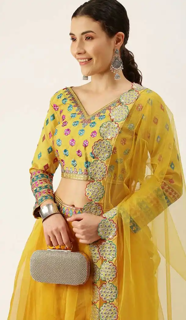 Yellow Color Net Designer Party Wear Lehenga Choli - 2501139742