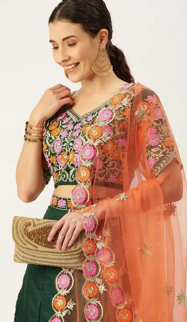 Deep Green Color Art silk Designer Party Wear Lehenga Choli - 2501139745