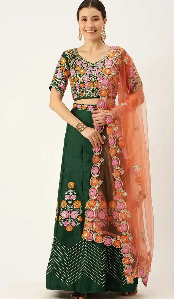 Deep Green Color Art silk Designer Party Wear Lehenga Choli - 2501139745