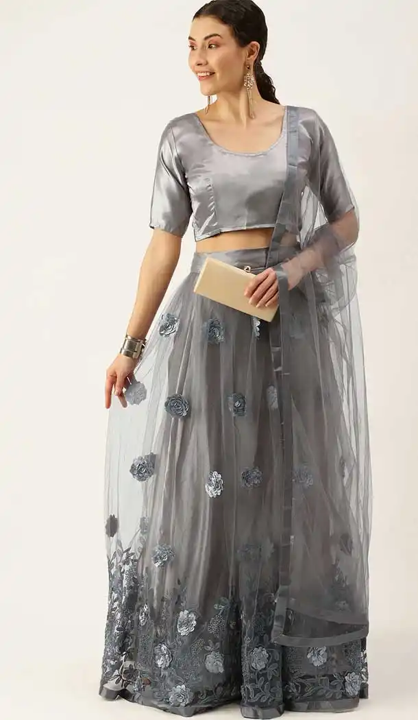 Dazzling Silver Color Net Casual Wedding Wear Lehenga Choli - 2501139752