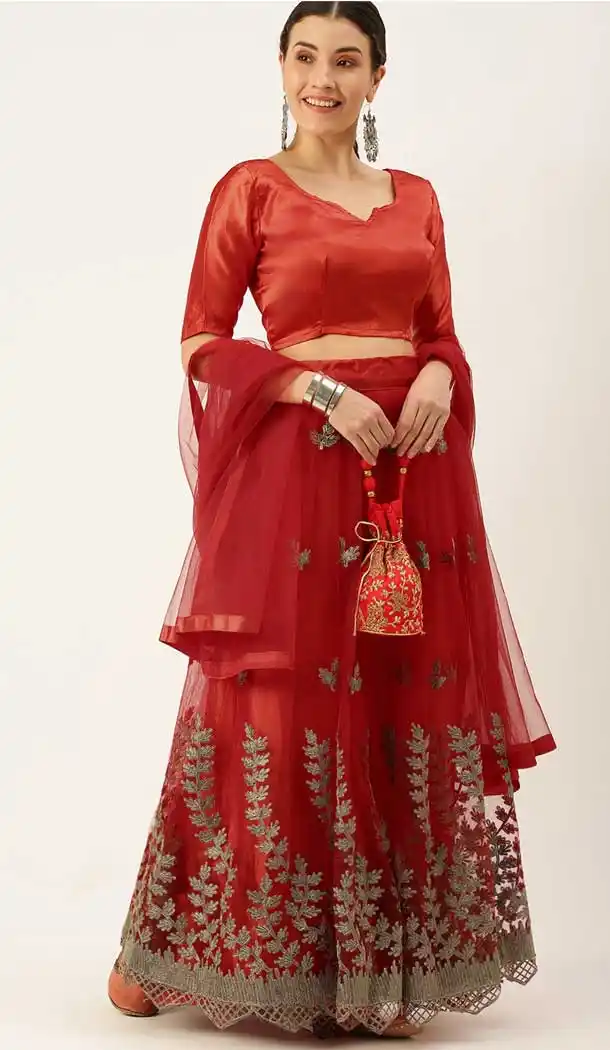 Crimson Red Color Net Casual Wedding Wear Lehenga Choli - 2501139753