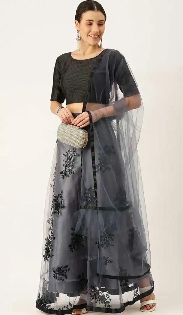 Ash Gray Color Net Casual Wedding Wear Lehenga Choli - 2501139754