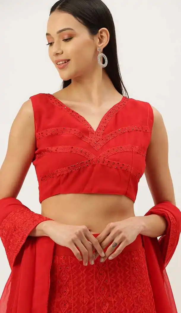 Crimson Red Color Net Designer Party Wear Lehenga Choli - 2504139767