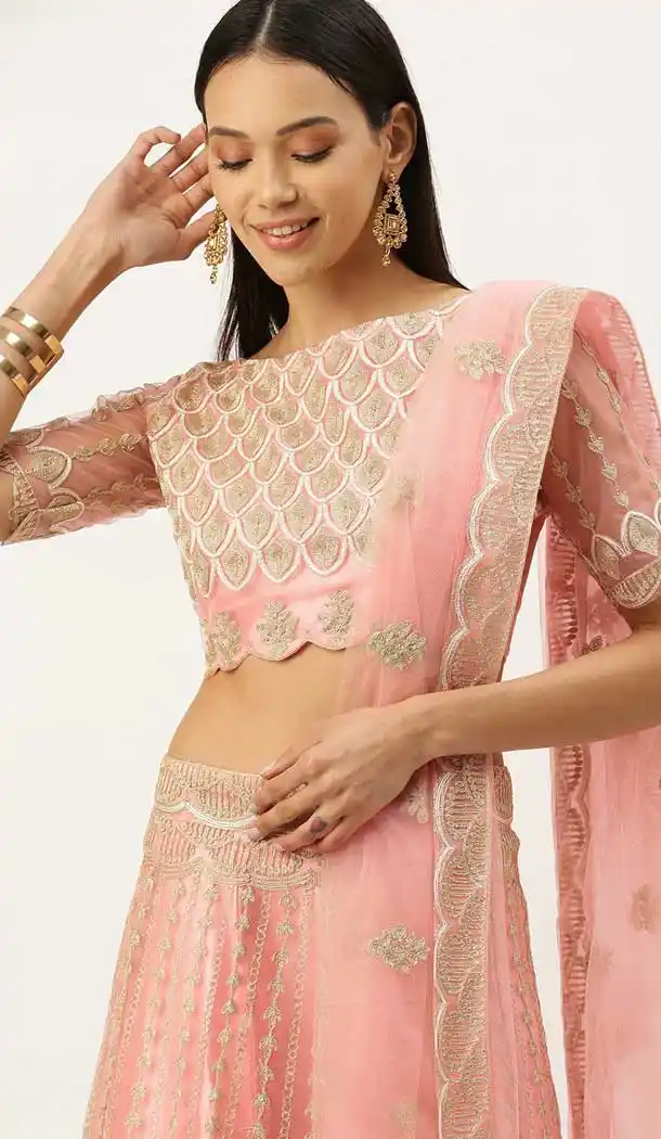 Baby Pink Color Net Casual Wedding Wear Lehenga Choli - 2504139769