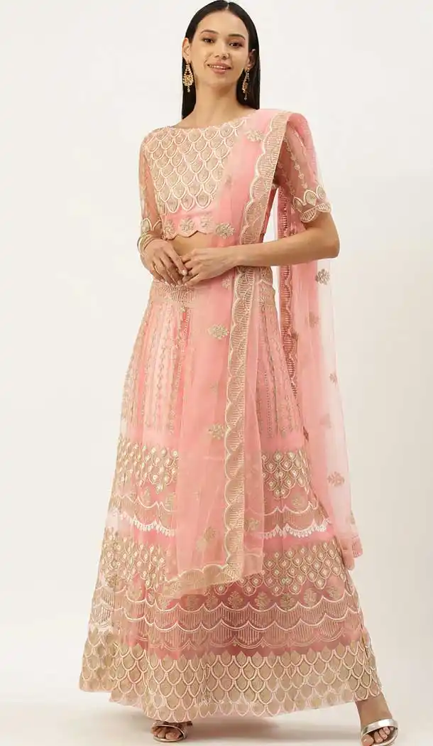 Baby Pink Color Net Casual Wedding Wear Lehenga Choli - 2504139769
