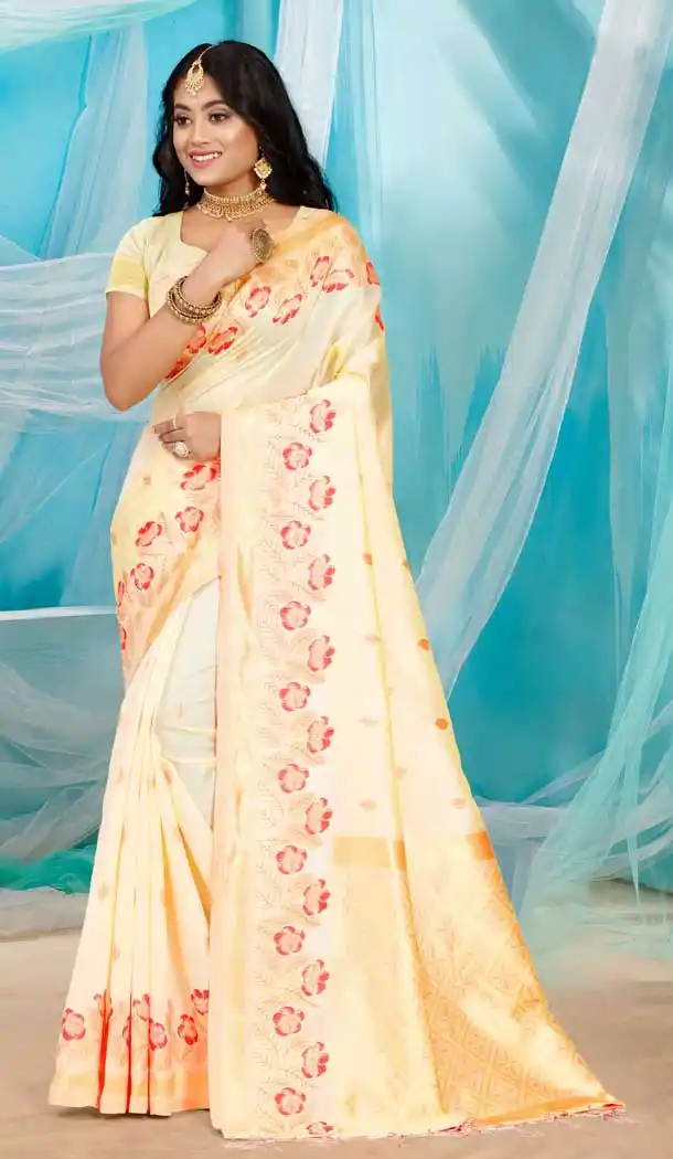Cream Color Art Silk Traditional  Casual Wear Saree Blouse - 2513139873