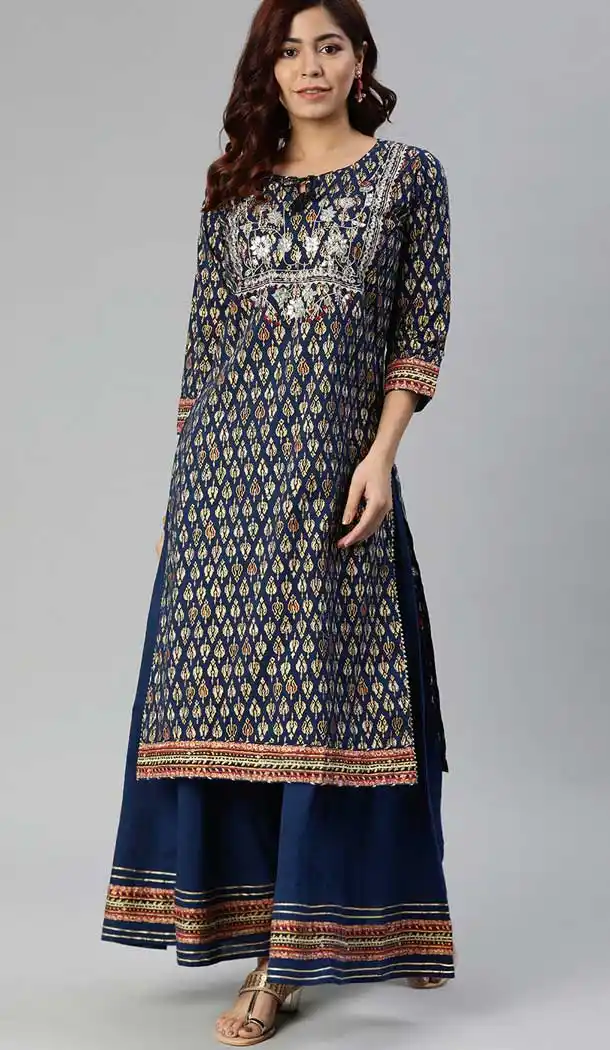 Navy Blue Color Cotton Plus Size Designer Evening Wear Salwar Suit - 2516139893
