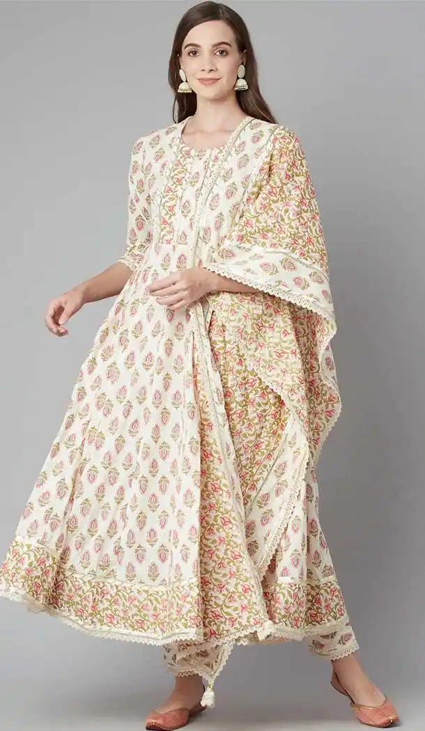 Off White Color Cotton Plus Size Designer Evening Wear Salwar Suit - 2516139894