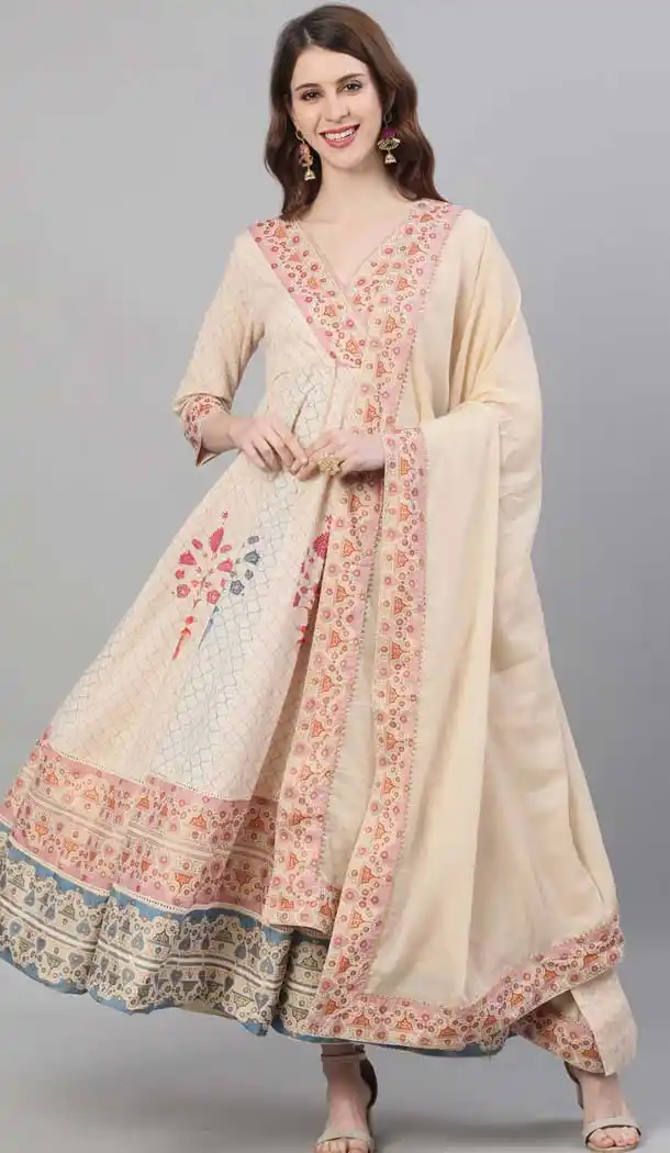 Creme Color Cotton Plus Size Designer Evening Wear Salwar Suit - 2516139897