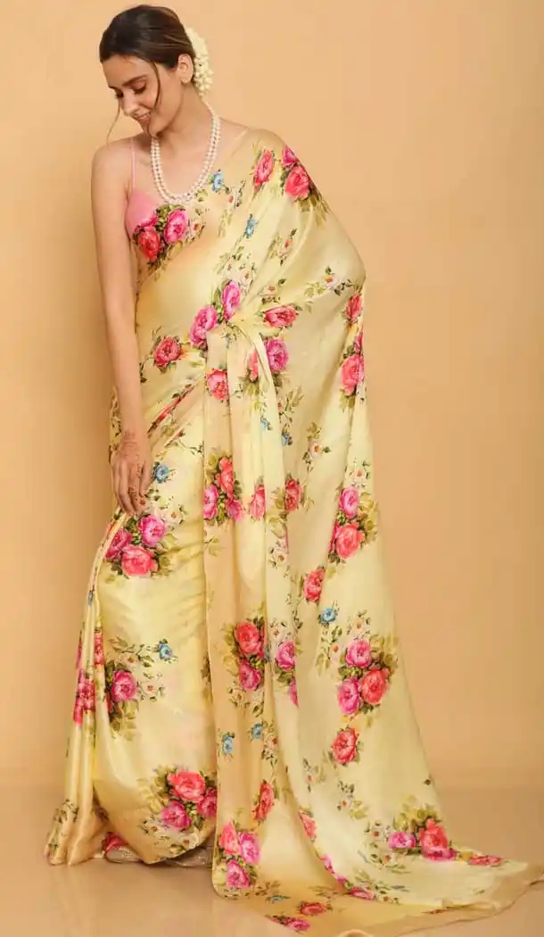 Yellow Color Japan Satin Casual Wear Saree Blouse - 2520139924