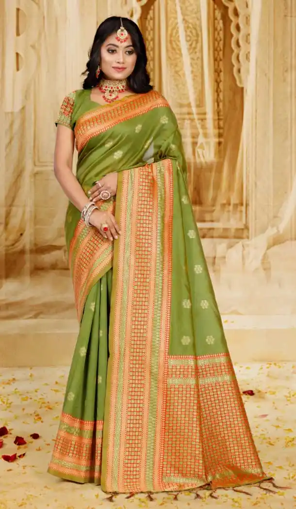 Olive Color Art Silk Traditional Casual Wear Saree Blouse - 2525139952