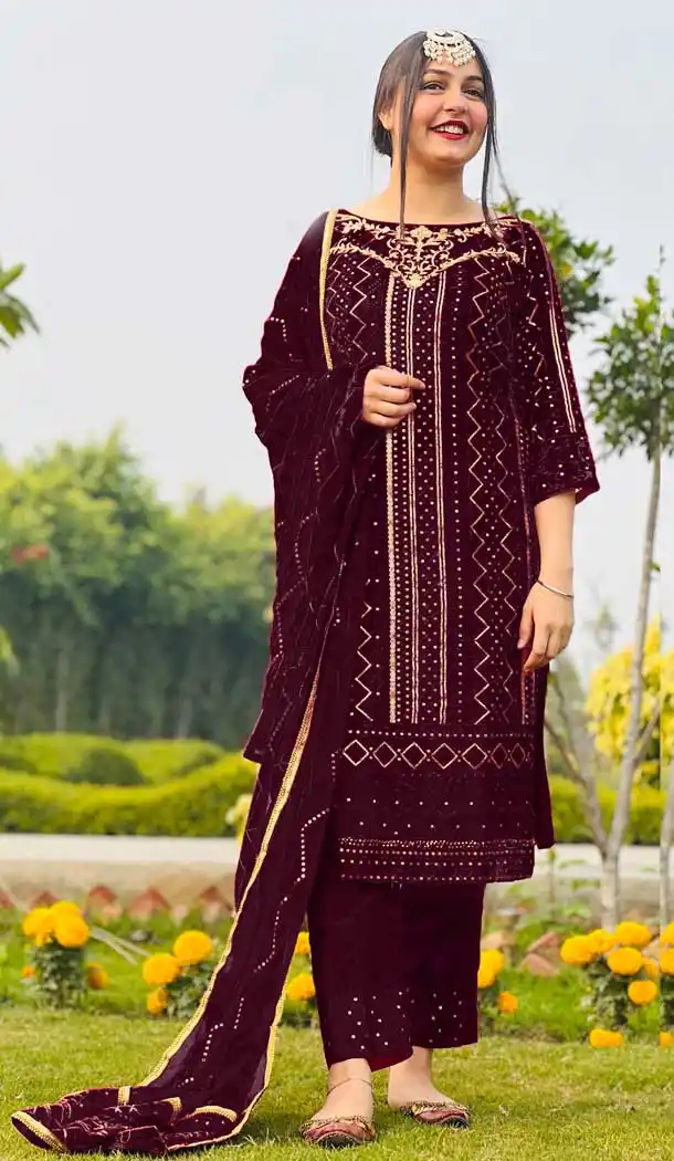 Wine Color Heavy Georgette Designer Party Wear Salwar Suit - 2529139973