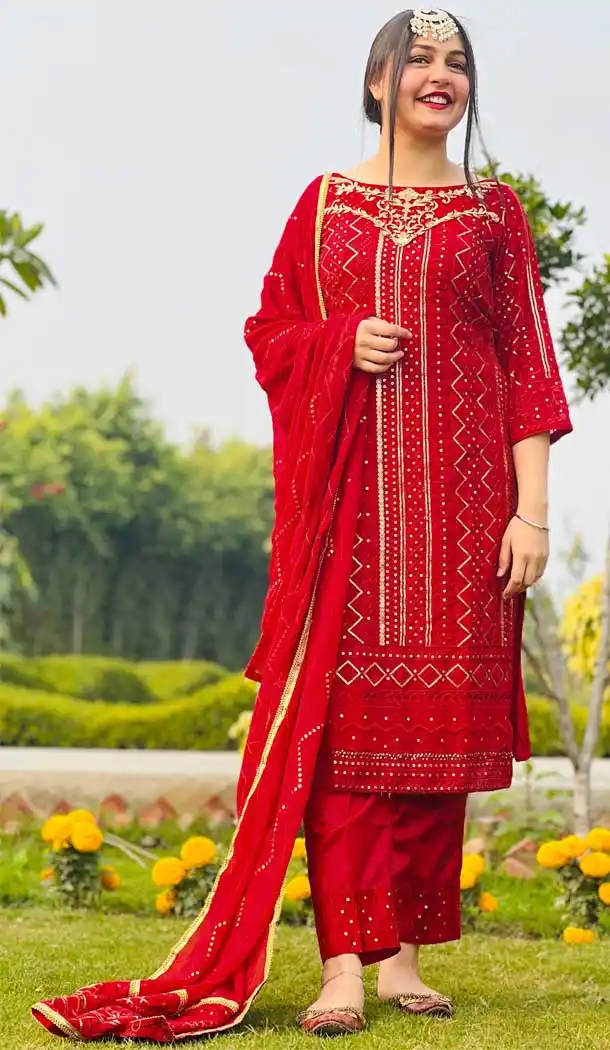 Red Color Heavy Georgette Designer Party Wear Salwar Suit - 2529139975